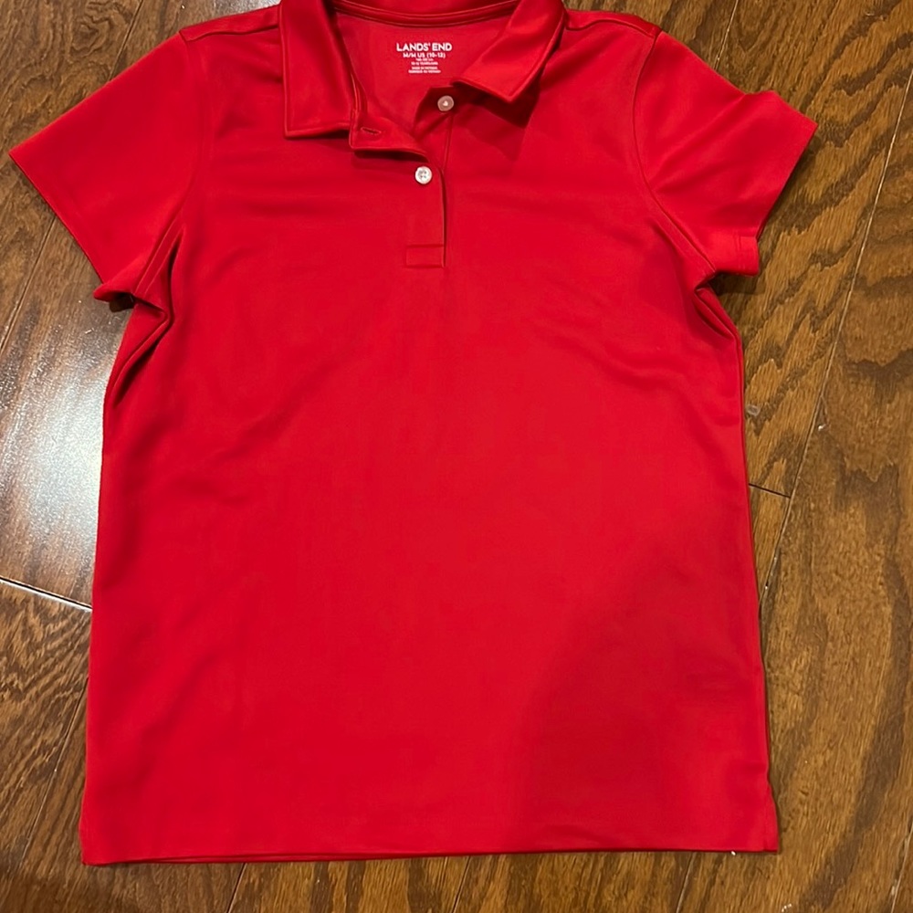Lands’End Poly Polo Uniform Shirt Feminine Fit Size 10-12 Red